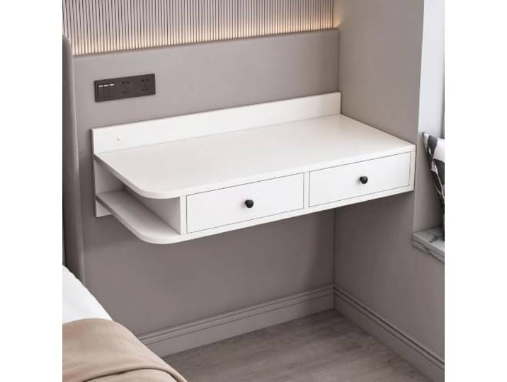CJWKXQOL Wandmontierter schwebender Schminktisch aus Massivholz Mehrere Schubladen und offenes Regal, platzsparend für Schlafzimmer und Wohnungen(White,100*40cm/39.4*15.7in)
