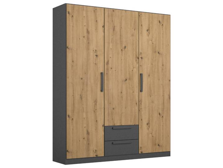 Rauch Möbel Drehtürenschrank, Grau, Eiche Artisan, 2 Fächer, 2 Schublade(n) Schubladen, 136x197x54 cm, Blauer Engel, RAL Testat, Goldenes M, Made in Germany, in verschiedenen Größen erhältlich, Schlafzimmer, Kleiderschränke, Drehtürenschränke