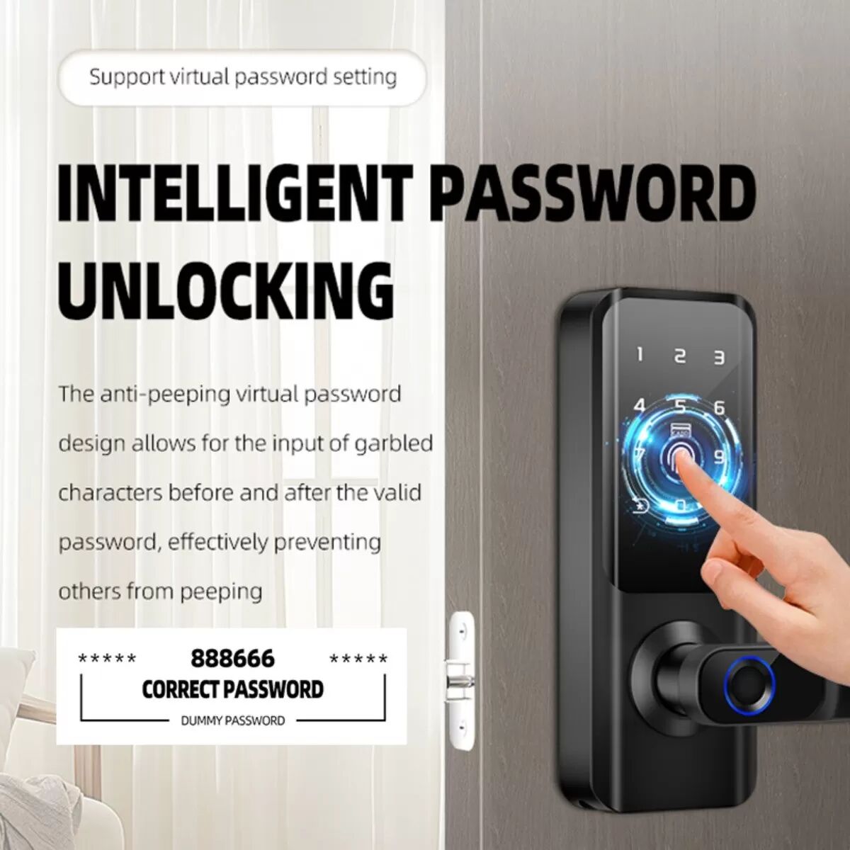INF Serrure de porte intelligente avec poignée : Empreinte digitale, mot de passe, clé et déverrouillage à distance