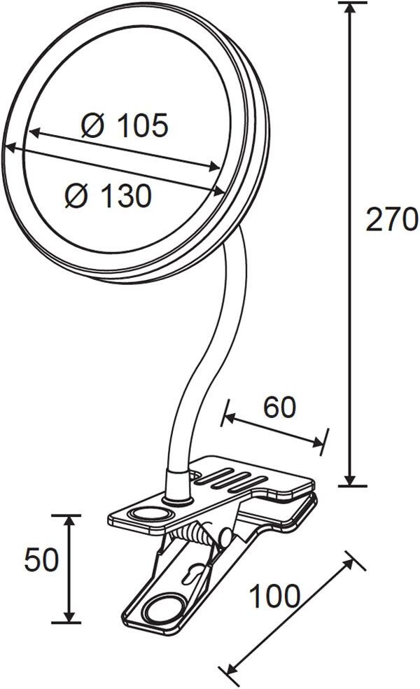 Bravat ALIMOS inkl. flexiblem Spiralarm mit Klemme und LED-Beleuchtung, Kosmetikspiegel, 411610, chrom - B: 6 T: 10 H: 27 cm Ø 13 cm - chrom
