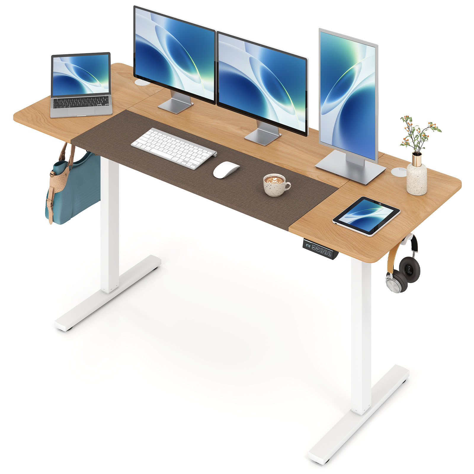 Costway Elektrisch in Hoogte Verstelbaar Bureau Naturel B: 160 cm, D: 60 cm