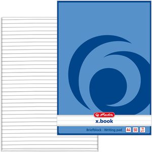 Herlitz Briefblock 717413 x-book, A4, 70g/qm, ungelocht, 50 Blatt, liniert