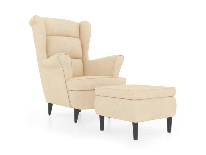 vidaXL Ohrensessel, mit Hocker Creme Samt