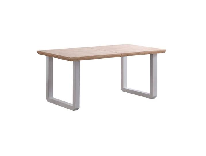 Table repas extensible en bois clair et métal blanc
