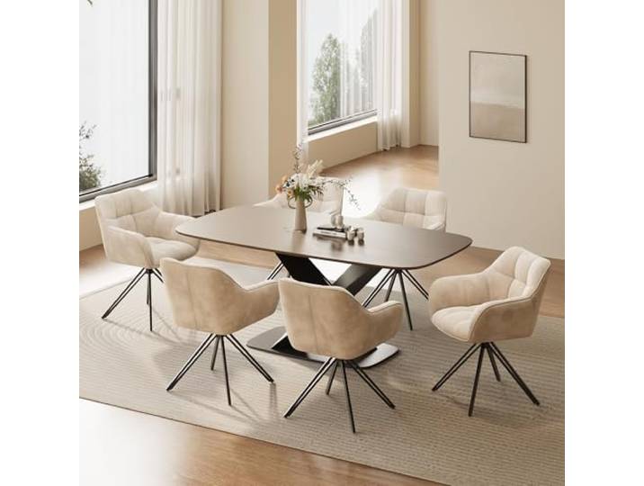 MALOL Drehbare Esszimmerstühle, 6er Set mit Armlehnen und Rückenlehne, Bequeme Polsterstühle für Küche, Wohnzimmer & Essbereich, Beige