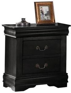 Benzara Wooden Nightstand with Two Drawers, Black