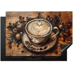 HERDABDECKPLATTE Kaffee - Vintage - Braun - Tasse - Holz Glaskeramikkochfeldabdeckung 76x51.5 cm