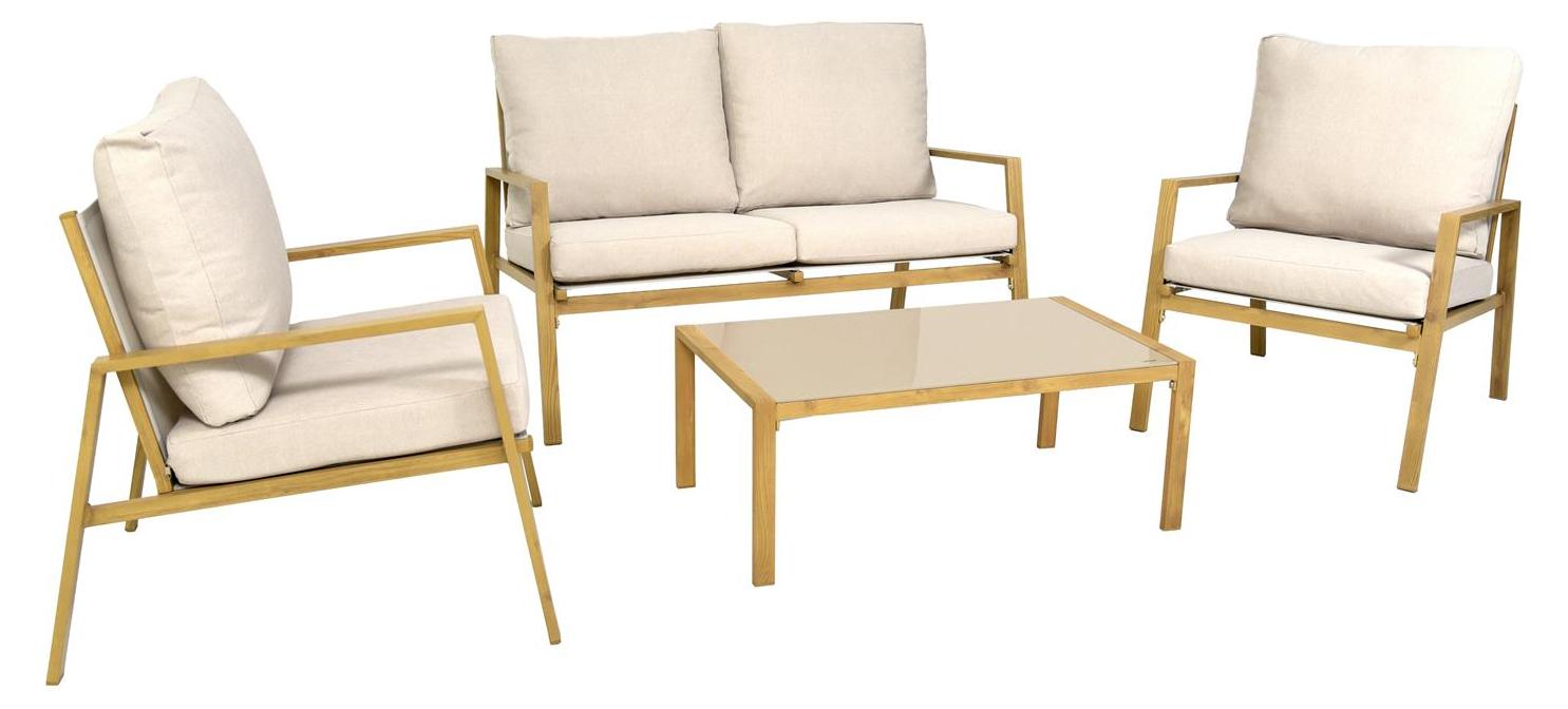 bellavista - Home&Garden Lounge-Set Palamos 4-teilig Aluminium Holzoptik mit Kissen