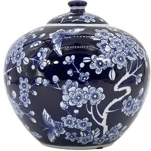Galt International "Dark Blue Chinoiserie Ceramic Vase 14"""
