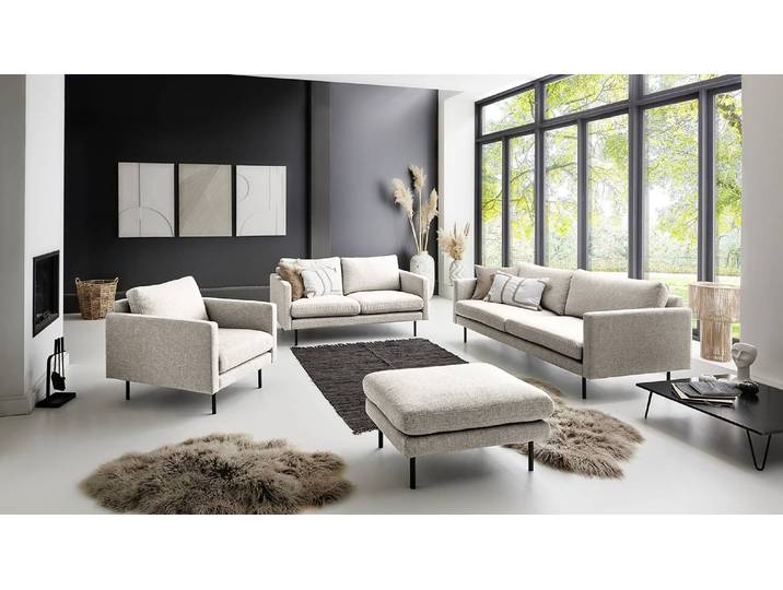 Polsterhocker 83 x 44 x 63cm Beige Strukturstoff Foxy: Hellgrau