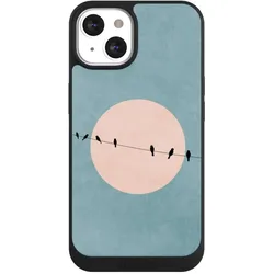 Nivocase Handyhülle für Apple iPhone 13 Hülle NIVOpure Case Schwarz Mond Vogel türkis (Apple iPhone 13), Smartphone Hülle, Schwarz, Türkis
