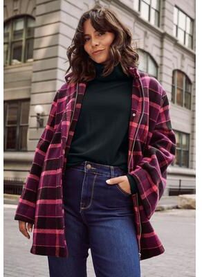 Plus Size Women's Brushed Wool Cape Coat by Avenue in Berry Bold Plaid (Size 20)