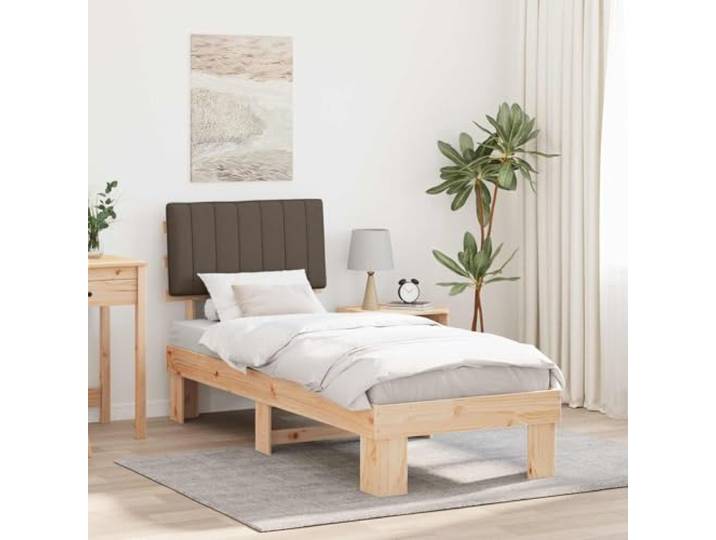 Kiefernholz gepolstertes Kopfteil modernes Design 75 x 190 cm Taupe Bettgestell mit gepolstertem Kopfteil Taupe 75x190 cm Massivholz Kiefer Lattenrost Modernes Design stabil belastbar Komfort