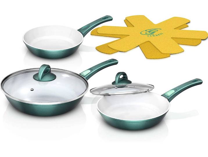 Pfannen-Set GENIUS Genius Cerafit Fusion 20 cm/24 cm/28 cm , grün, Pfannen, Pfannen-Set