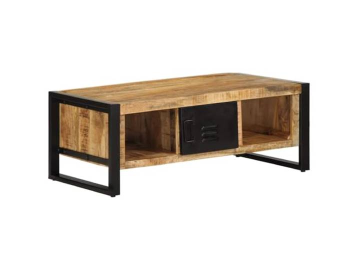 KTHLBRH Beistelltisch 90 x 50 x 36 cm aus massivem Mangoholz, unbehandelt Mit erhöhten Beinen, Ablage, Eisen, einfache Reinigung, Montage erforderlich