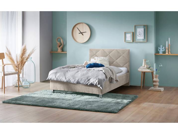 Polsterbett, 100% Polyester, Beige, 120×200 cm, Rautensteppung, WESTFALIA Schlafkomfort