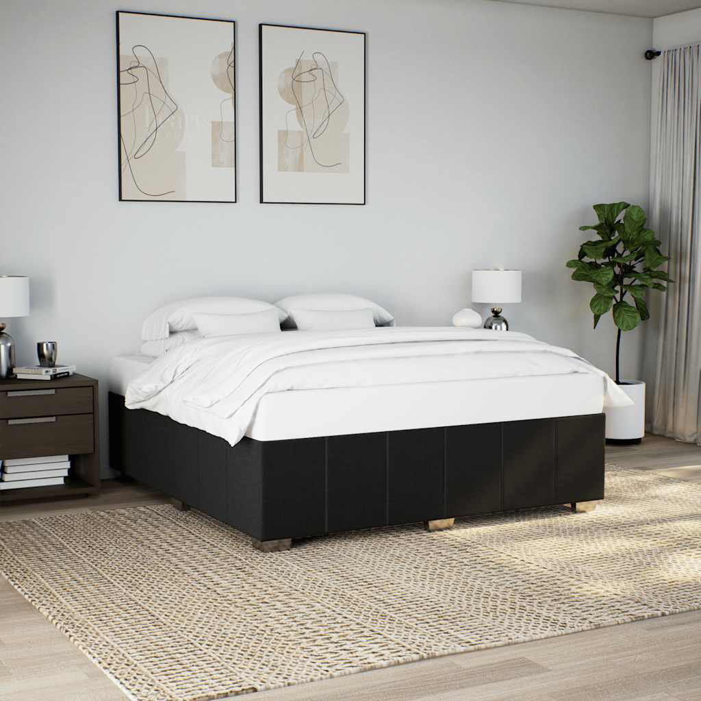 Latitude Run Baecher Upholstered Fabric Bed Frame Black Super King