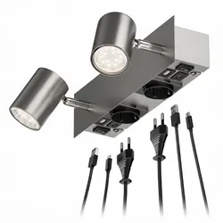 ledscom.de Wandspot WAIKA, 2-flammig, chrom, Steckdosen, USB-C, USB-A, inkl. LED GU10 Lampen je 227lm, warmweiß