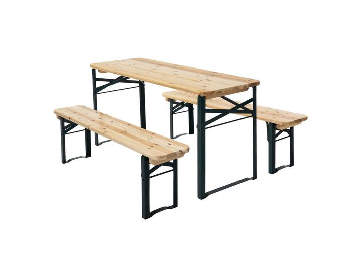 KINDERSITZGARNITUR OUTDOOR mit Stahlgestell Tannenholz Braun