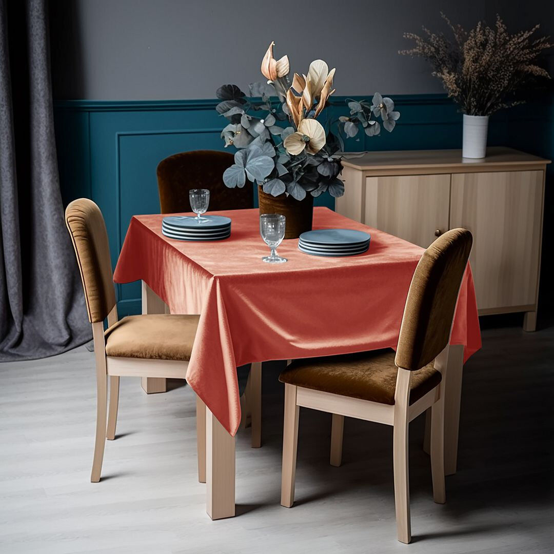 Lilijan Home & Curtain Matte Velvet Square Tablecloth Coral 132cm W x 264cm L