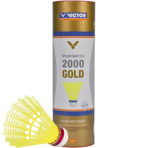VICTOR Badminton-Bälle Nylon Shuttle 2000 Gold, Spielball, schnell, gelb, 6 Stück