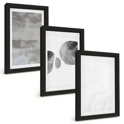 BILDER SET 3er Set - 20x30 cm Schwarzer Rahmen - Abstrakte moderne Strukturen
