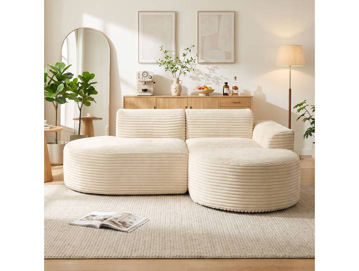 HOMCOM Canapé d’Angle 3 Places 205cm Velours Beige Assise Profonde