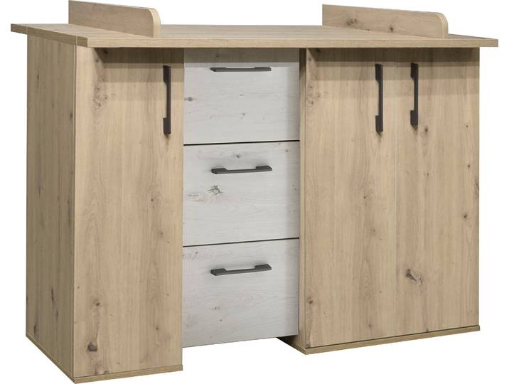Wickelkommode MÄUSBACHER Micha , asteiche, artisan, weiß, B:127cm H:98cm T:71cm, Holzwerkstoff, Wickelkommoden, Wickelkommode, umbaufähig zur Kommode