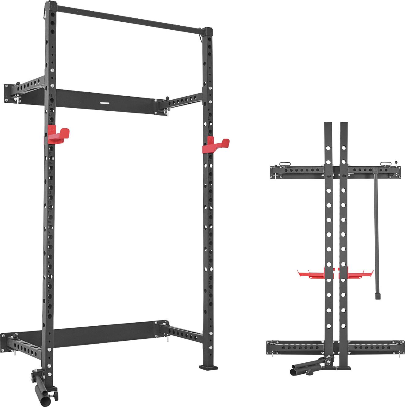 Power Cage Klappbar 454 kg Belastbar, Wandmontiertes Power Rack, Multifunktionales Krafttrainingsgerät mit Landminenbefestigung & verstellbaren J-Haken & Klimmzugstange für Heimfitnessstudio