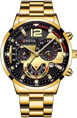 Inspire Essentials Mens Stainless Steel Quartz Watch Classic Analog Calendar gold