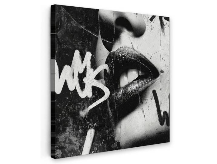 LEINWANDBILD Gesicht - Mund - Graffiti - Schwarz Wandbild Wohnzimmer 50x50 cm