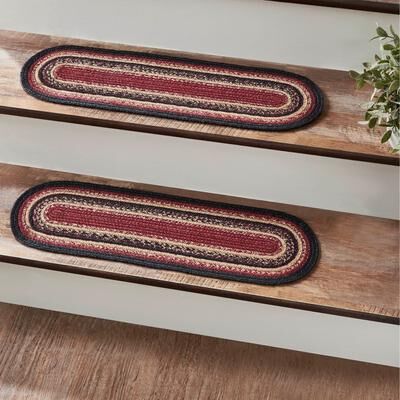 VHC Brands Connell Jute Stair Tread Oval Latex Set of 2 8.5x27