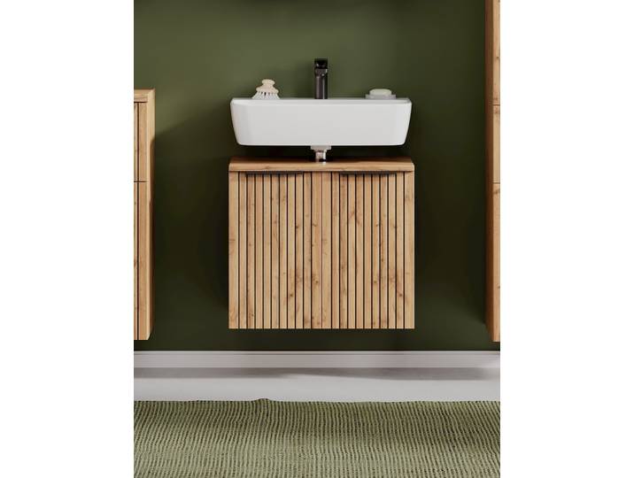 Waschbeckenunterschrank WELLTIME, braun (wotaneiche), B:60cm H:54cm T:35cm, Holzwerkstoff, Schränke, Waschbeckenunterschrank, Welltime, Breite 60 cm, 2-türig, gedämpft
