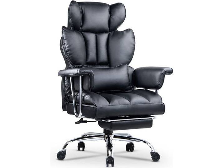 Chaise de Bureau avec Repose-Pieds Large Assise Rembourrée Coussin de Soutien Lombaire Noir