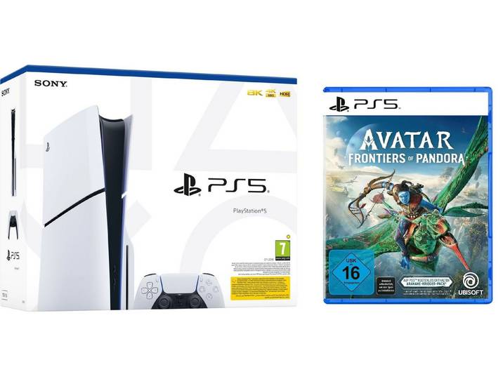 Playstation PS5 Konsole Slim mit Avatar: Frontiers of Pandora Spiel 1TB (Bundle), Playstation 5 Console Laufwerk Disk