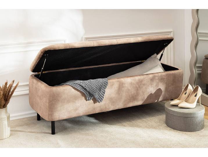 riess-ambiente Polsterbank EN VOGUE 120cm beige/schwarz - Samt, Metallbeine, Stauraum, Zierknöpfe (Einzelartikel, 1-St), gepolsterte Sitzbank - ideal für glamouröse Schlafzimmer & Ankleiden