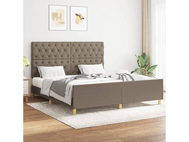Atmungsaktiver Stoff mit verstellbarem Kopfteil Schlafzimmer Bettgestell Bettgestell ohne Matratze Taupe 160x200 cm Stoff mit verstellbarem Kopfteil Stabil Holz Lattenrahmen fuer Schlafzimmer