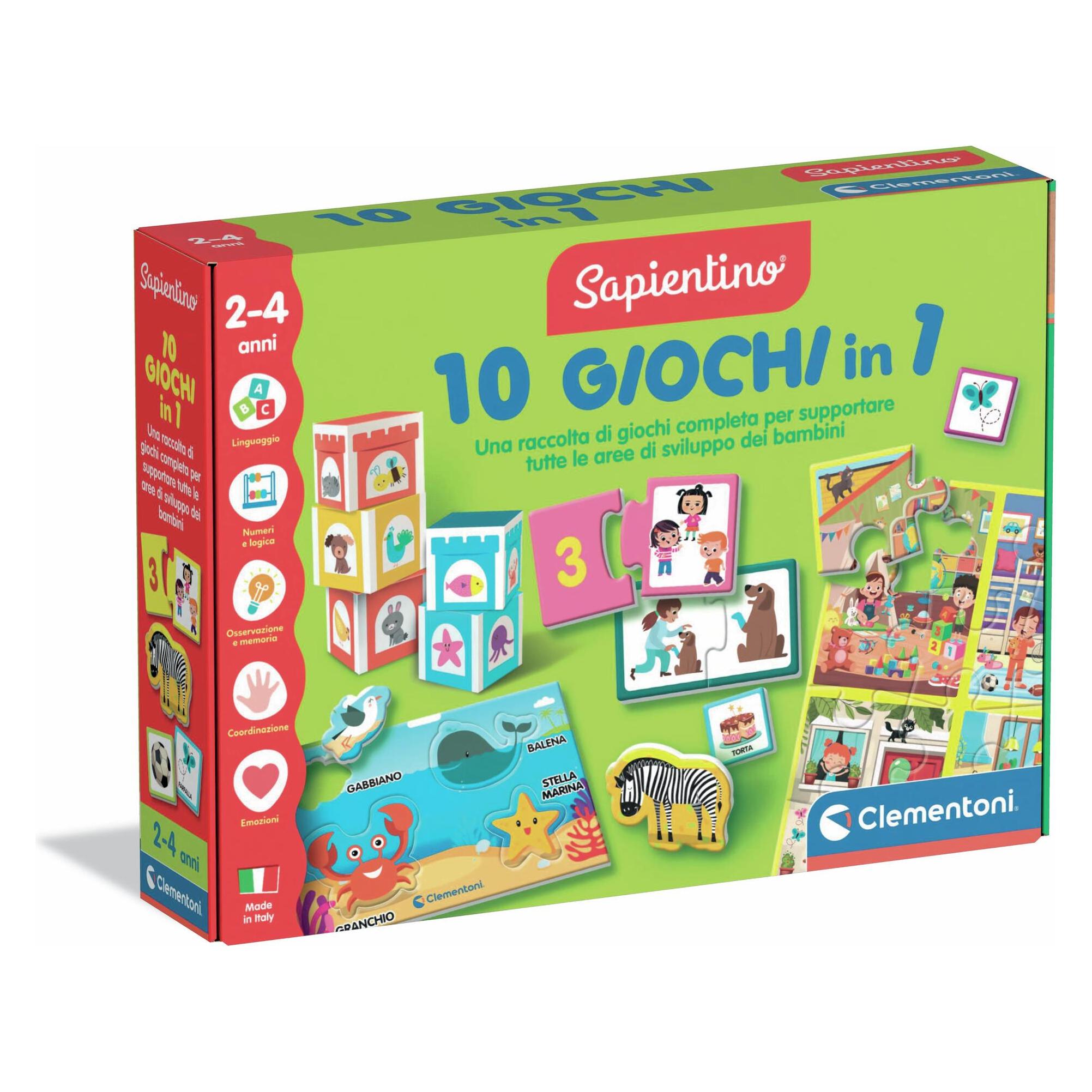 Clementoni Sapientino 10 Giochi in 1 - Educational Game for Children 3-6 Years, Illustrated Cards, L (18153)