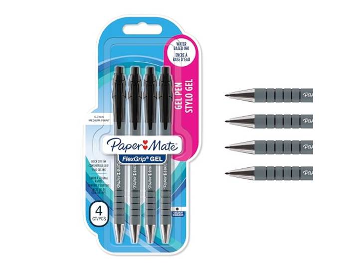Paper Mate FlexGrip gelpennen medium punt (0,7 mm) zwarte inkt 4 stuks