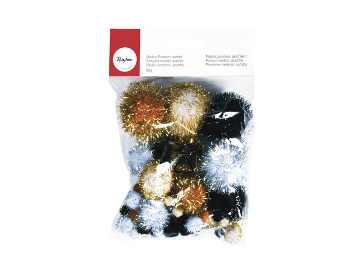 Metallic-Pompons,sortiert, Farben+Grössen sortiert, SB-Btl 50Stück