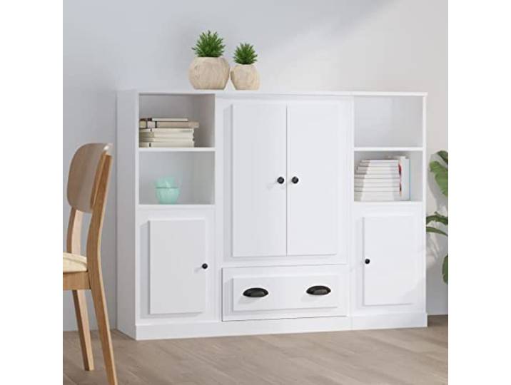 RJPLMFV Anrichte, 3-teilig, weiß, Holz, Ingenierie Geräumige Aufbewahrung, minimalistisches Design, glatte Oberfläche, Wandbefestigung inklusive