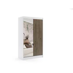 KLEIDERSCHRANK VILAN mit Spiegel - 120 cm - Weiß|Eiche Wotan