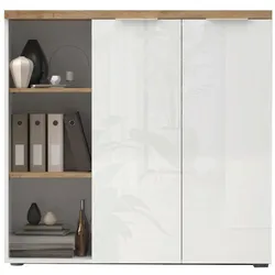 Schrank Easy Office Eichefarben/Weiß Hochglanz