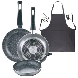 BERGNER - Set aus 3 Pfannen Ø16/20/24cm gepresstes Aluminium, geeignet für Induktion Black Soul Marble Küchenschürze Dunkelgrau 100%Baumwolle 75x80cm