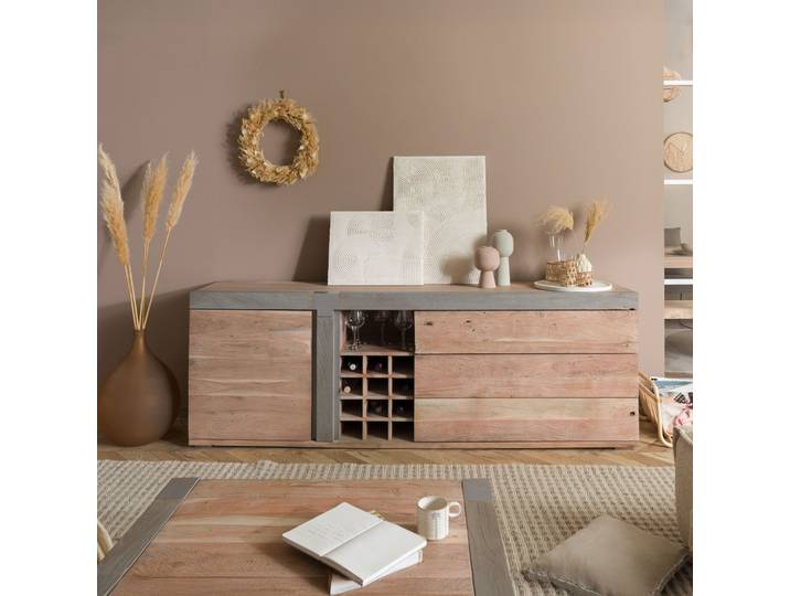 Sideboard Akazie 215x45x75 beige lackiert Amsterdam #129