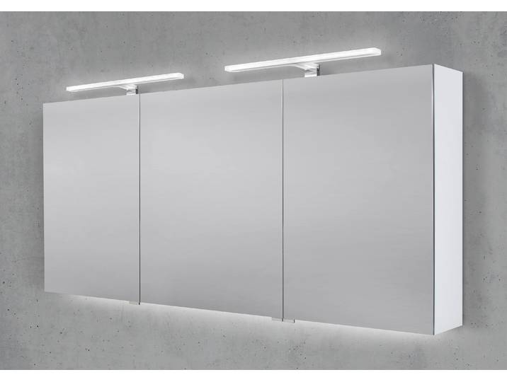 Spiegelschrank 160 cm 2x MULTI LED Acryl-Aufsatzleuchte Doppelspiegeltüren