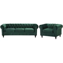 4-SITZER SOFA SET Samtstoff Grün Chesterfield