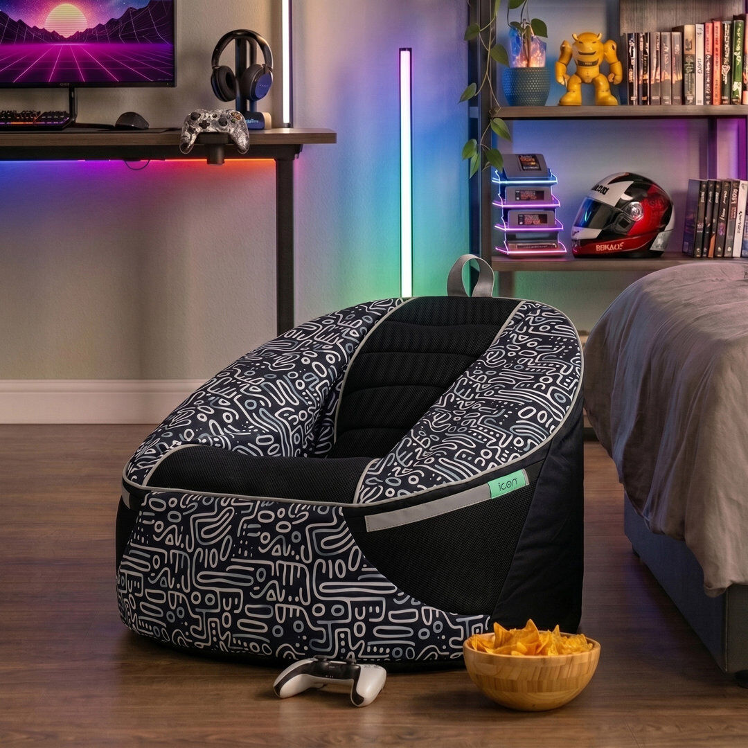 icon Alpha Kids Gaming Bean Bag Childrens Beanbag Black Medium