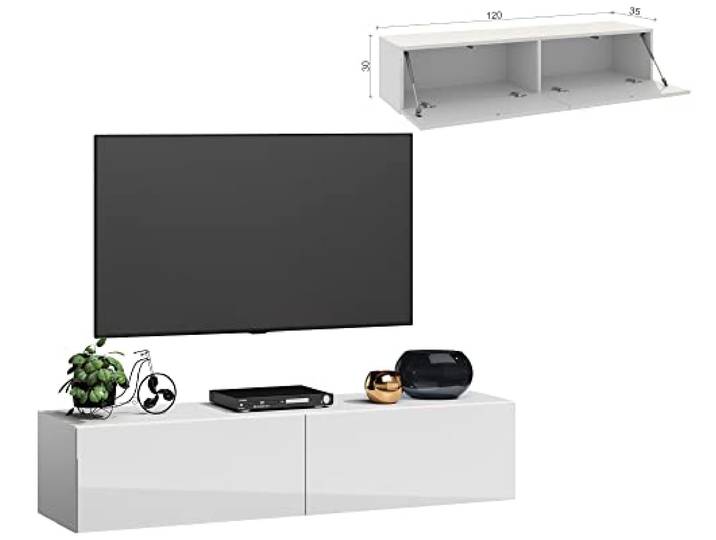 4housedesign® TV Board Lowboard Hängend Fernsehschrank tv Sideboard Wohnzimmer Lowboard Wohnzimmer fernsehregal tv Board Hängend tv Shrank tv 55 Zoll - TV Lowboard Weiß 120cm