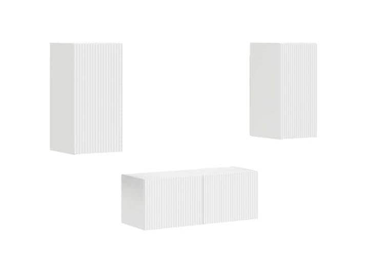 Roanoer TV Lowboard Wandmontiert 2er Set Weiß Holzwerkstoff Moderne platzsparende Fernsehmöbel für Wohnzimmer und Schlafzimmer mit 3 Türen und Fach.